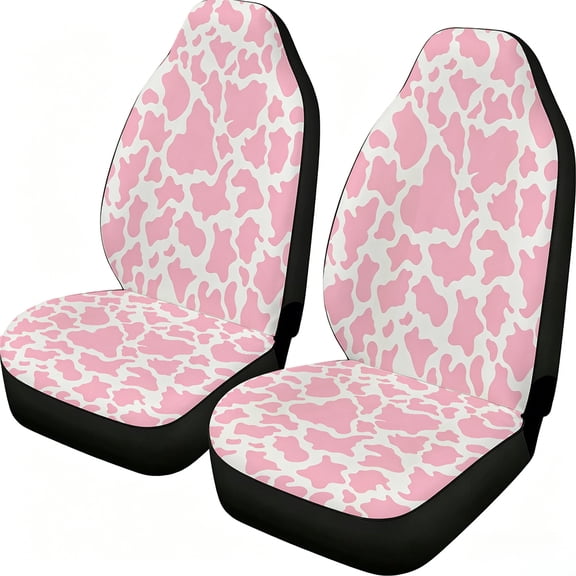 Pink Cow Print Car Seat Covers 2 Piece, Mesh Fabric Front Seat Protectors Universal Fit for Cars Suvs Trucks Vans