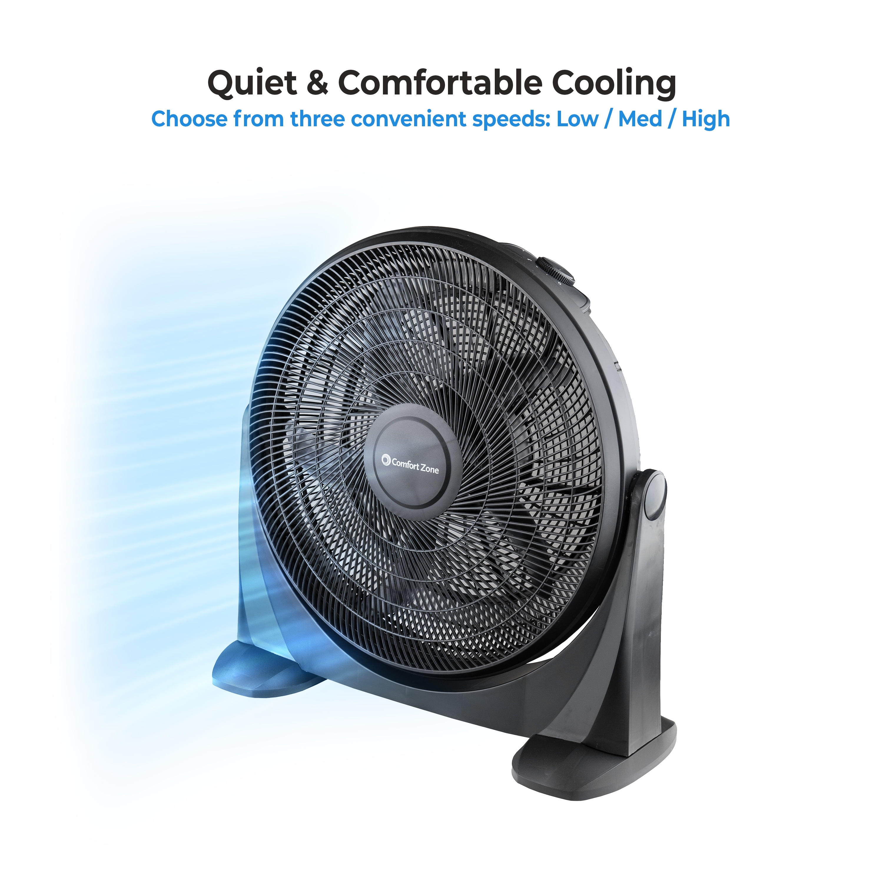 Comfort Zone 20 in. High Velocity Floor Fan, 3 Speed, Tilt