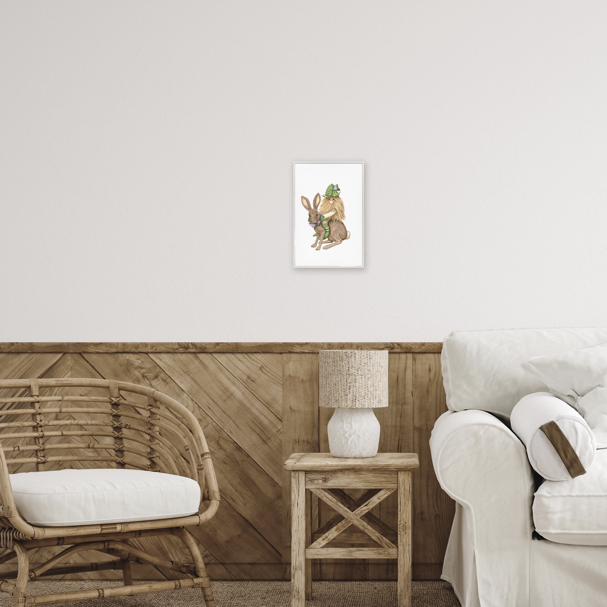Stupell Industries Garden Elf Riding Rabbit White Framed Giclee Art, design by Nancy Overton
