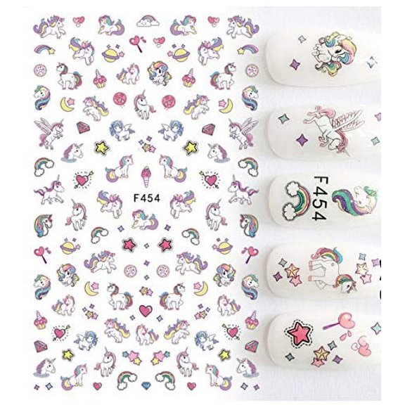 Unicorn Nail Stickers - Fairy tale inspired Unicorns, Rainbows, Hearts, Stars, moons over 50 Stickers