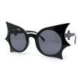 thumbnail image 2 of Womens Exaggerated Bat Wing Shape Round Circle Lens Sunglasses All Black, 2 of 4