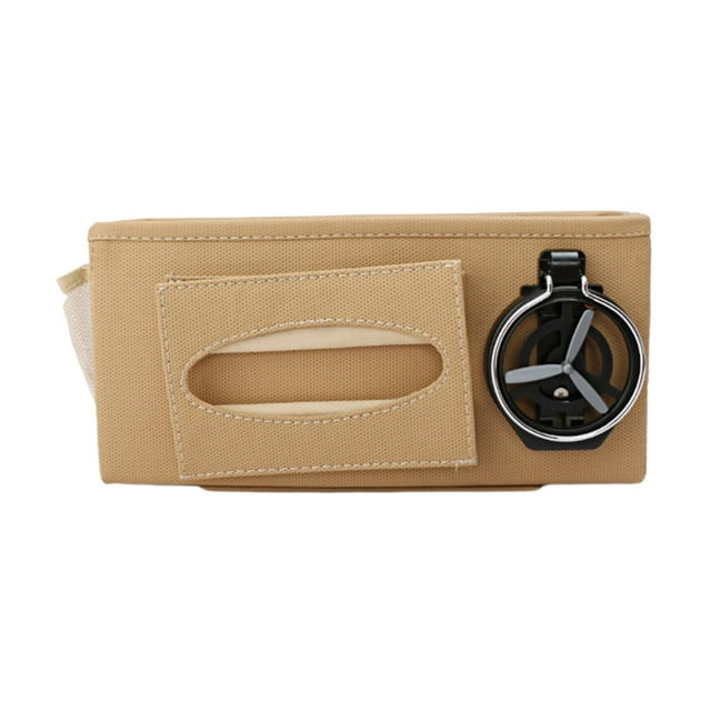 Organizador para respaldo de asiento de coche con múltiples bolsillos, portavasos y almacenamiento resistente al agua. Beige