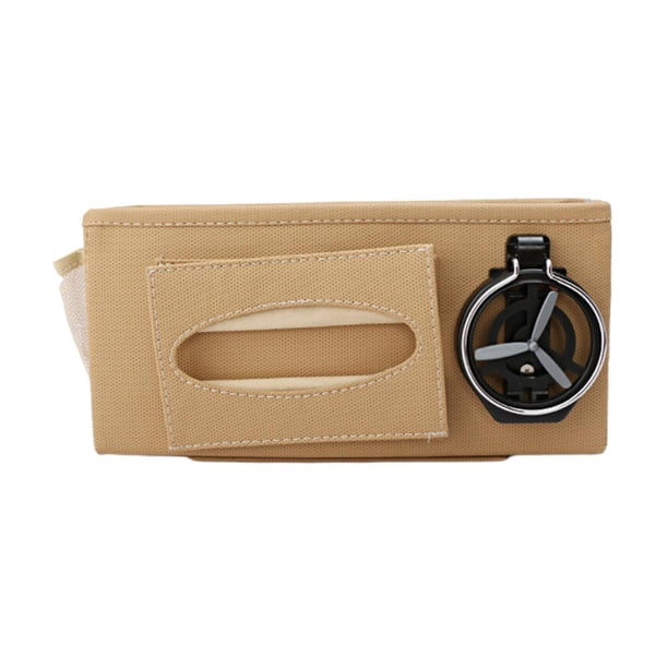 Organizador para respaldo de asiento de coche con múltiples bolsillos, portavasos y almacenamiento resistente al agua. Beige
