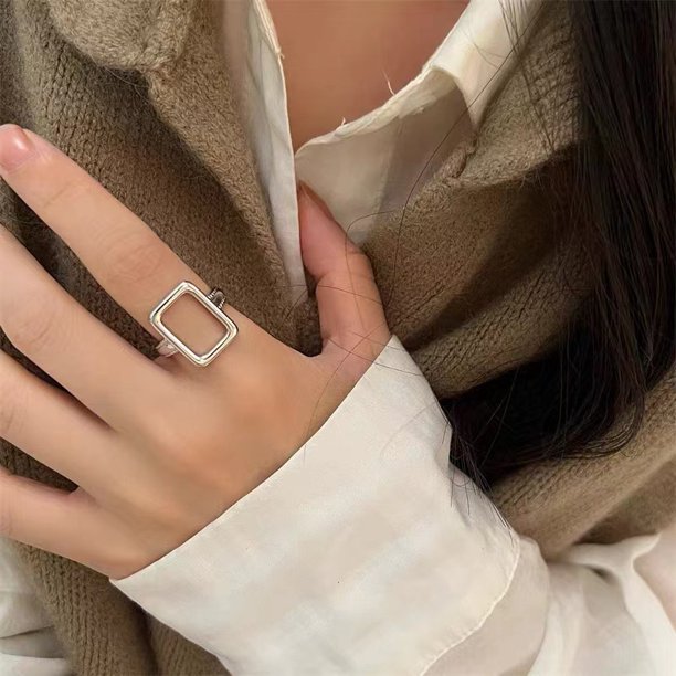Nuevo en Plata de Ley 925, anillos ajustables geométricos rectangulares para mujer, joyería de lujo para boda, accesorios al por mayor, joyería