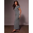 thumbnail image 4 of Womens Black Striped Casual Short Sleeve Round Neck Maxi Dress, 4 of 5
