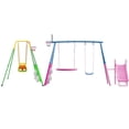 thumbnail image 4 of 5 in 1Swing Sets +3-in-1Toddler Swing Sets for Backyard with Kids Slide Outdoor Heavy-Duty Metal Playset for Kids 450lbs Swing Set with Slide, Saucer Seat, Belt Seat, Soccer Goals and Basketball Hoop, 4 of 18