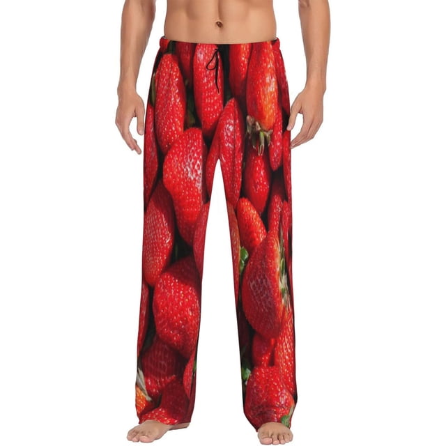 Fotbe Strawberry Red Pantalones de Pijama para Hombre, Pantalones de Dormir, Pantalones de Casa con Cintura Ajustable y Bolsillos-XX-Large