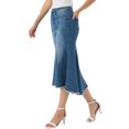 thumbnail image 4 of INSPIRE CHIC Women's Denim Washed Fishtail High Waist Raw Hem Fashion Casual with Pockets Midi Skirts S Dark Blue, 4 of 5