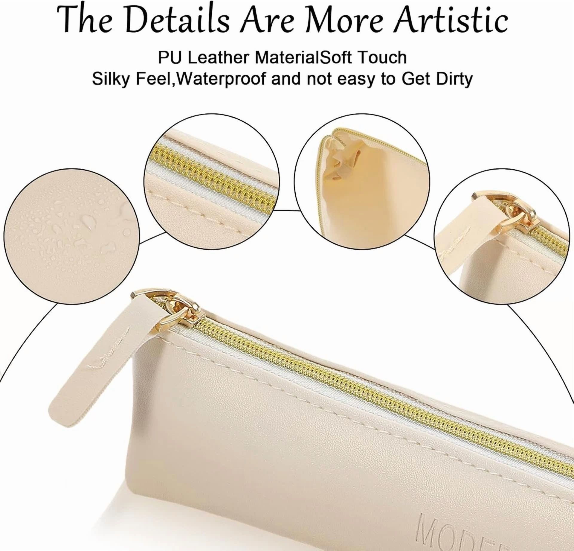 2Pcs Slim Pencil Case Small Pencil Pouch Portable Leather Makeup Brush Bag