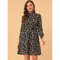 thumbnail image 2 of Vestido Floral De Una Línea De Manga Larga Con Columpio Hasta La Rodilla Y Cuello Simulado Para Mujer Cafe Blanco L, 2 of 6
