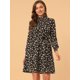 thumbnail image 2 of Vestido Floral De Una Línea De Manga Larga Con Columpio Hasta La Rodilla Y Cuello Simulado Para Mujer Cafe Blanco XL, 2 of 6