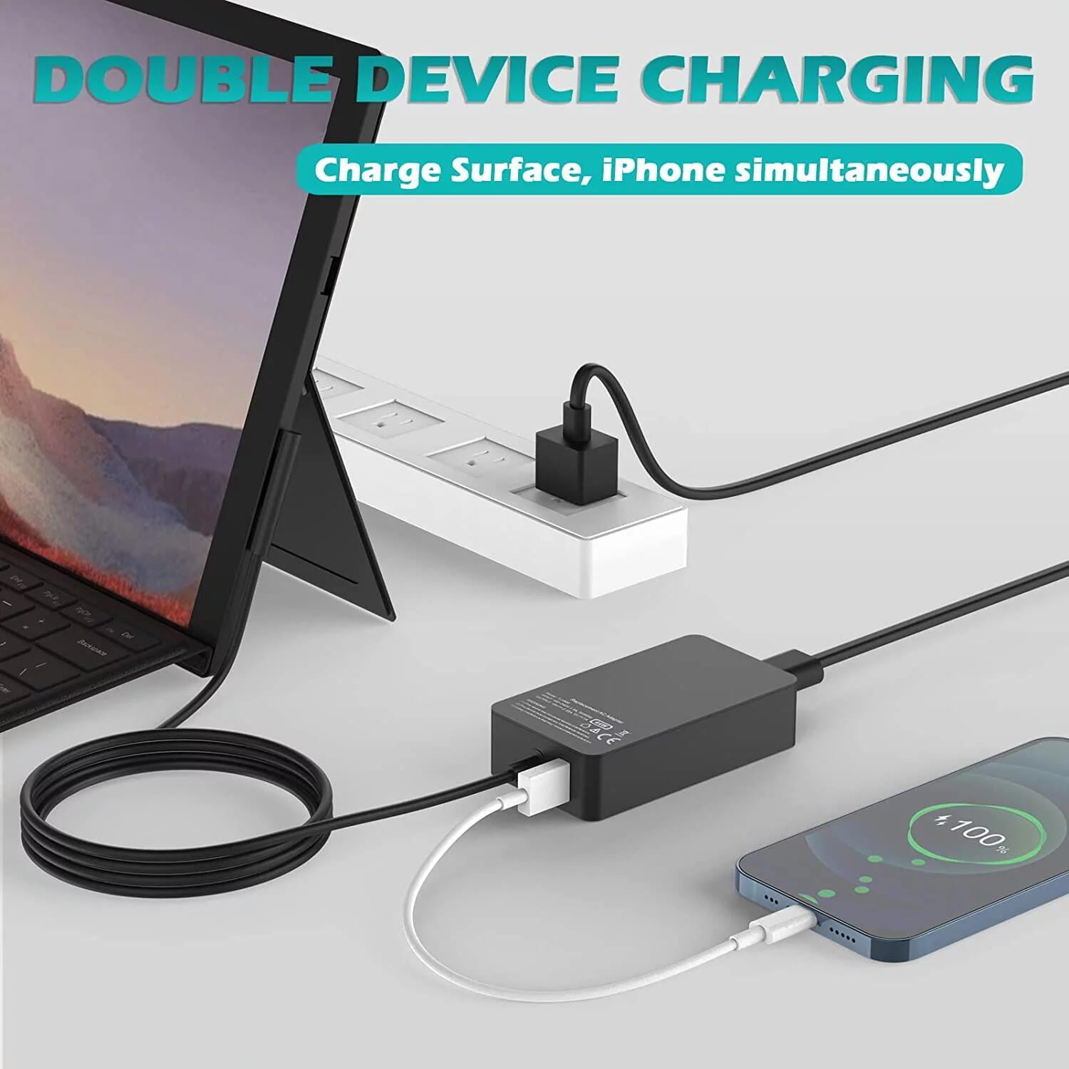 VUOHOEG 65W Power Supply Cord for Microsoft Surface Pro 3 9 X Laptop 1 5 Studio Go Book 1 3 with USB C Port Walmart