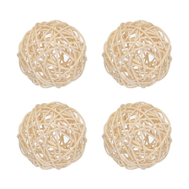 Unique Bargains 4 Pcs Wicker Rattan Balls 3.9 Inch Rattan Decorative Balls for Vase Fillers Craft Home Decor Natural