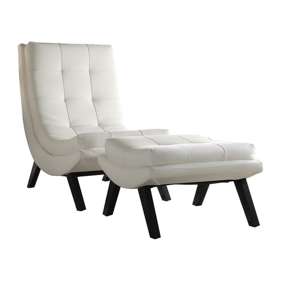 Pemberly Row Faux leather Lounge Chair and Ottoman Set in White