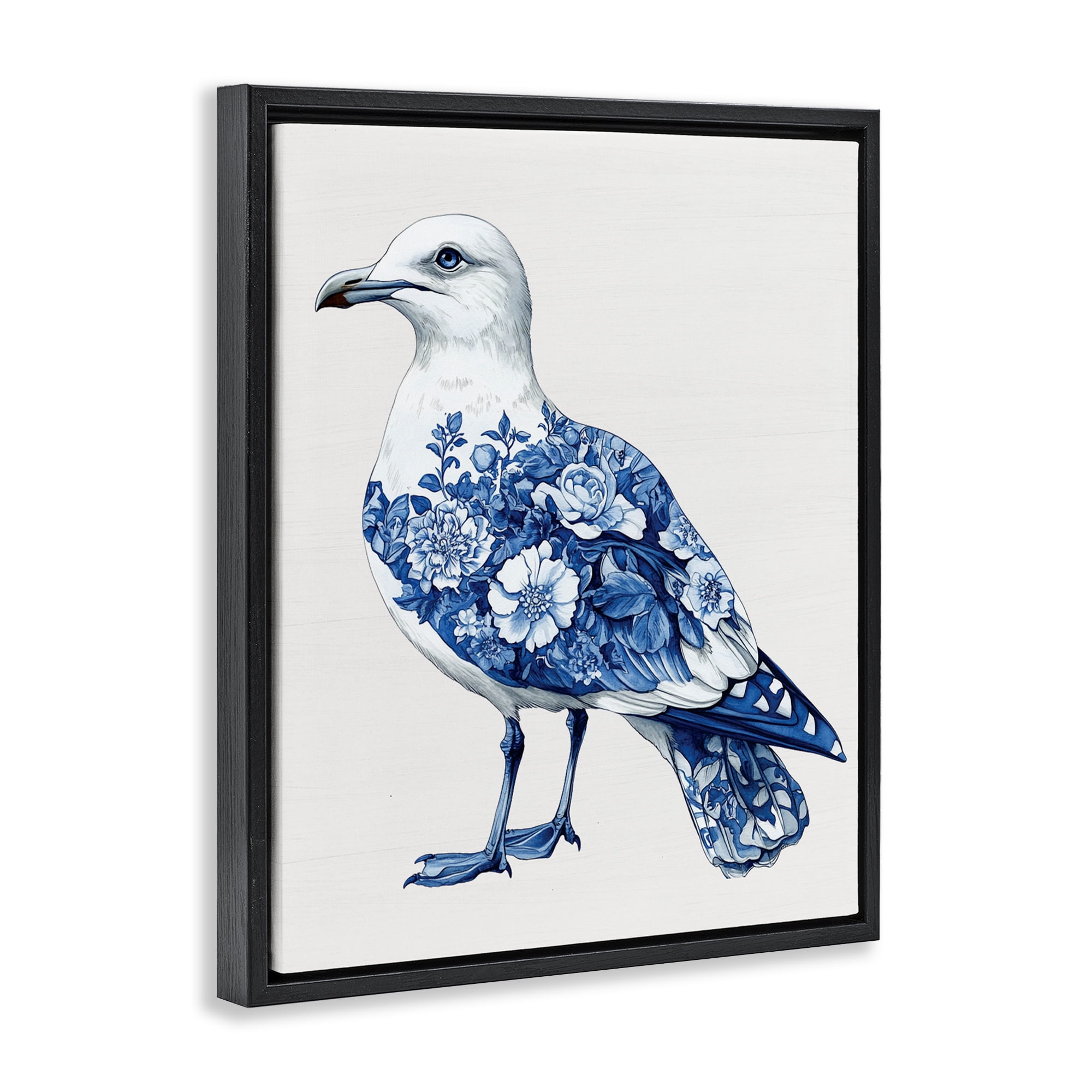 Funky Toile Seagull Black Framed Floater Canvas Wall Art, design by Lettered and Lined