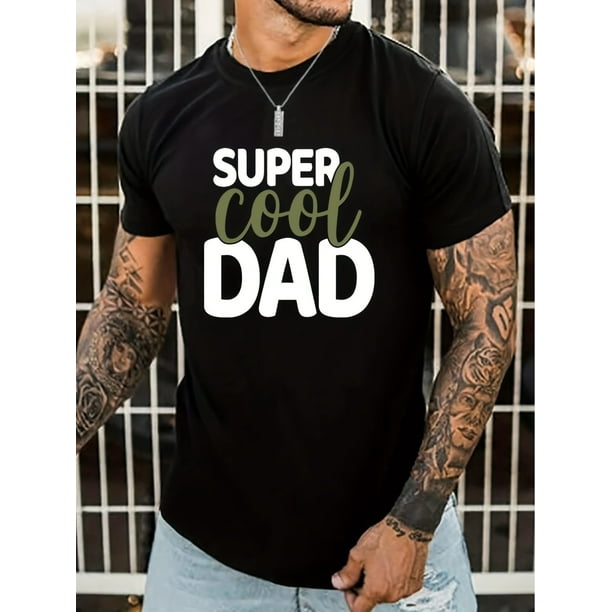 Men's Casual "Super Cool Dad" Print Crew Neck Short Sleeves T-shirts for Summer