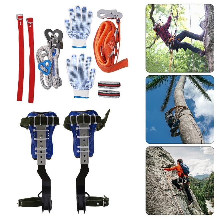 Miumaeov Tree Climbing Spikes Set Adjustable Climbing Gear Safety Belt+Ankle & Foot Strap, Men's, Size: 42, Blue