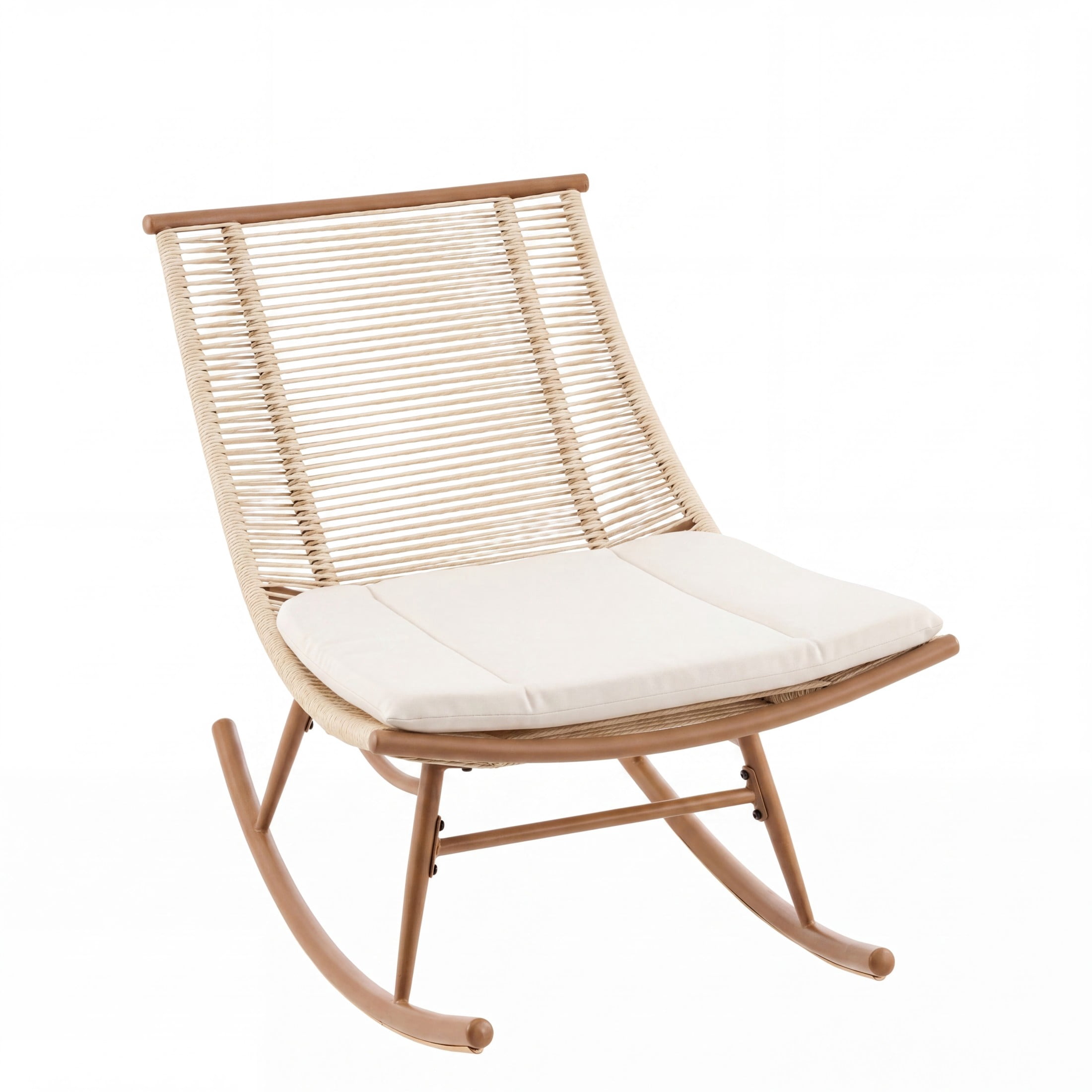 Christopher Knight Home Outdoor Rocking Chair Set of 2, Metal Frame with PE Rattan, Beige
