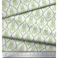 thumbnail image 2 of Soimoi Green Moss Georgette Fabric Ogee Damask & Floral Block Print Fabric by the Yard 42 Inch Wide, 2 of 3