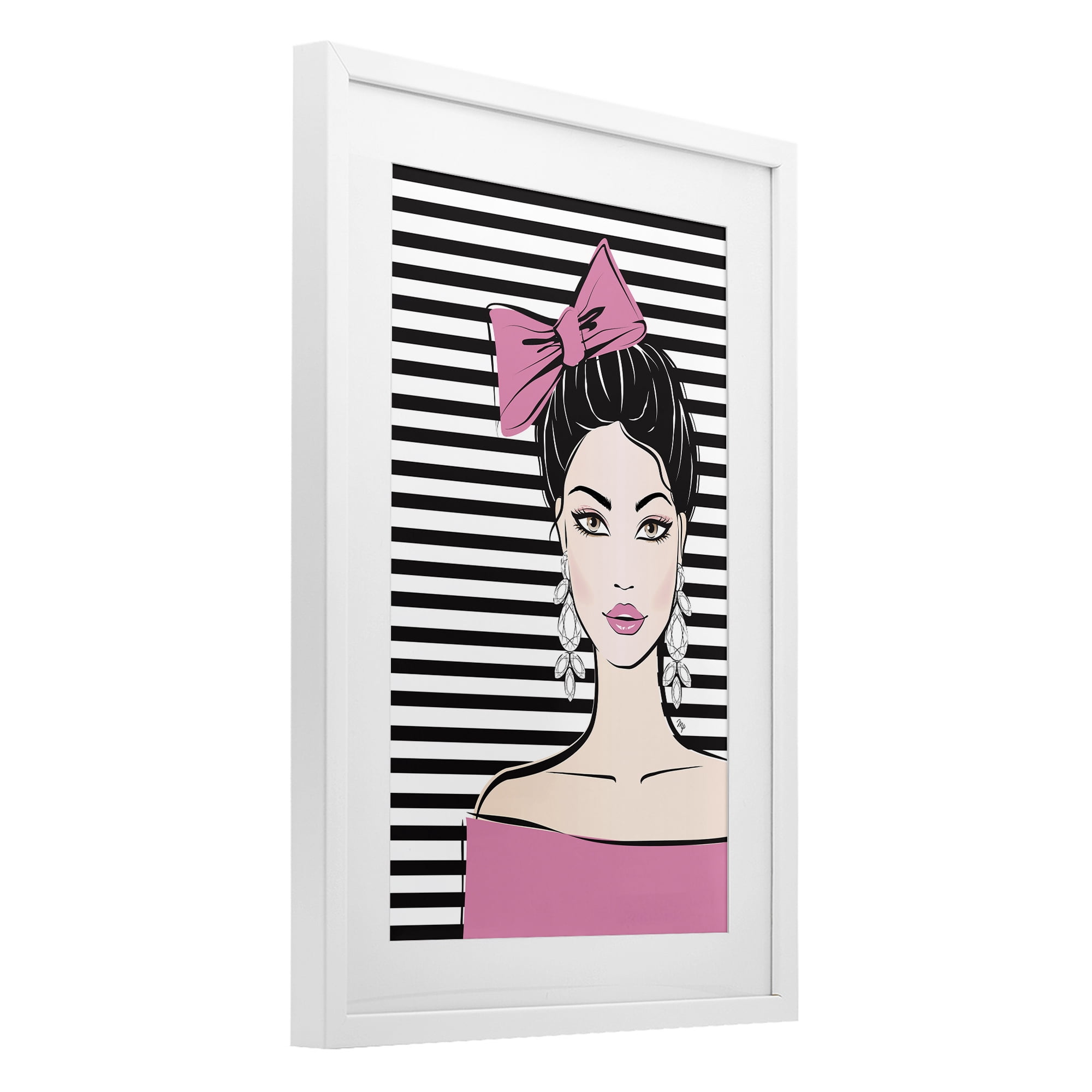 Stupell Industries Girl with Pink Bow & Earrings White Framed Print Under Glass, design by Martina Pavlova