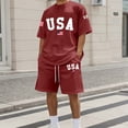 thumbnail image 2 of IWRICH Men's 4th of July Independence Day Outfits USA Flag Short Sleeve Shirts and Shorts Set 2 Piece Athletic Jogging Tracksuits Brick Red XXL, 2 of 4