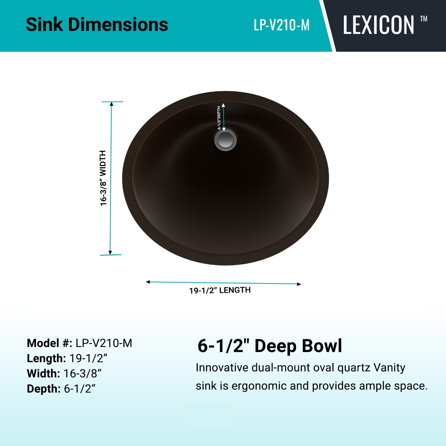 19" Oval Quartz Vanity Bathroom Sink, Galaxy Mocha Drop-In Sink, Undermount Bathroom Sink, Granite Vanity Basin by Lexicon Platinum LP-V210-M