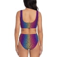 thumbnail image 3 of Kdxio Leopard Neon Rainbow Gradient Print Women's 2 Piece High Waisted Wrap Spaghetti Strap Summer Swimsuit Bikini Set-Medium, 3 of 7