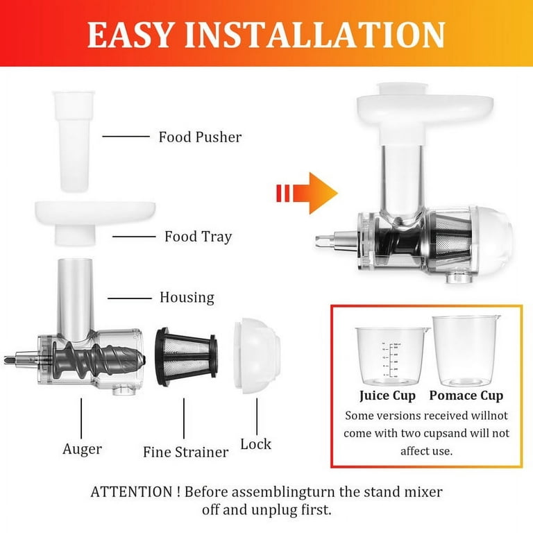  Masticating Juicer Attachment for KitchenAid Stand Mixers, Slow  Juicer, White (Machine/Mixer Not Included) : Home & Kitchen