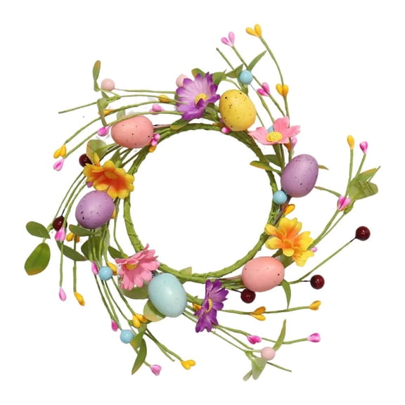 Easter Candle Rings with Speckled Eggs and Wildflowers Mini Easter Wreaths for Pillar Candles, Spring Table Centerpiece, Kitchen Cabinet Decor & Wedding Party - Set of 1