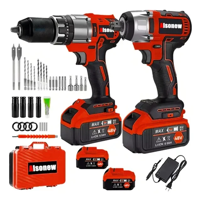 Kit de herramientas TEENO 3 piezas (amoladora angular sin escobillas + llave sin escobillas + taladro de percusión) Batería 20 voltios 3 Ah*2, apto para el coche y el hogar