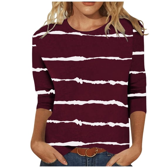 Womens 3/4 Sleeve Tops Crewneck Tie Dye Striped Printed Trendy T Shirts Casual Basic Spring Fall Clothes Tunic Blouses