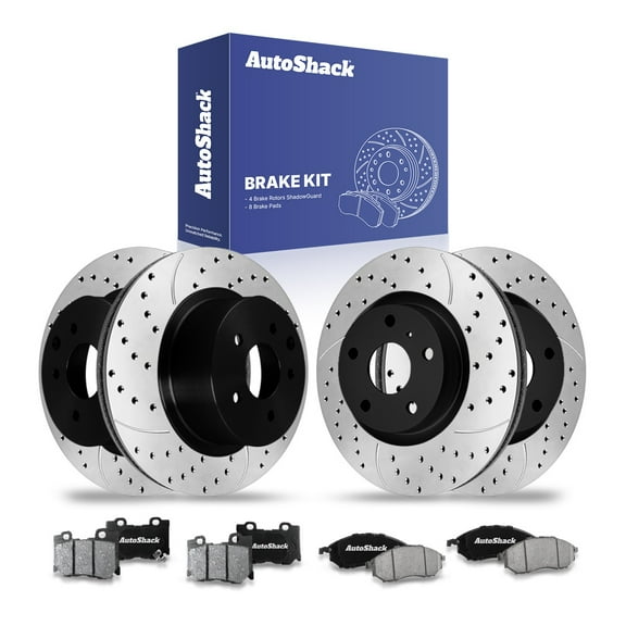 AutoShack Front Vented & Rear Vented Drilled & Slotted E-Coated Brake Rotors   Ceramic Pads 12-PC Brake Kit Replacement for 2013 INFINITI M37 2019 INFINITI Q70 ShadowGuard