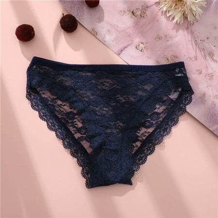 

Uorcsa Midnight Hollow Out Ladies Perspective Thong Women Underwear Lace Underpants Dark Blue