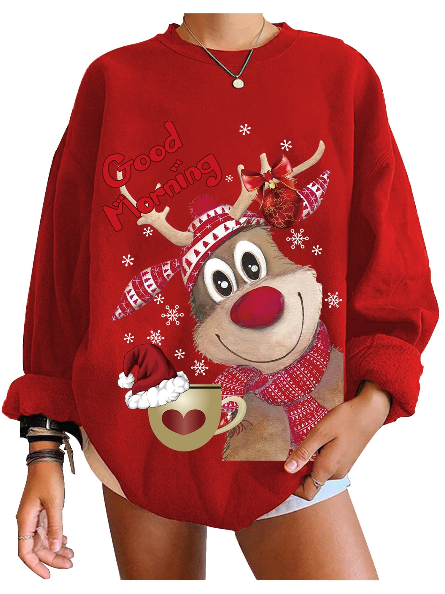 Licupiee Women's Christmas Ugly Sweater Reindeer Themed Knitted Ugly ...
