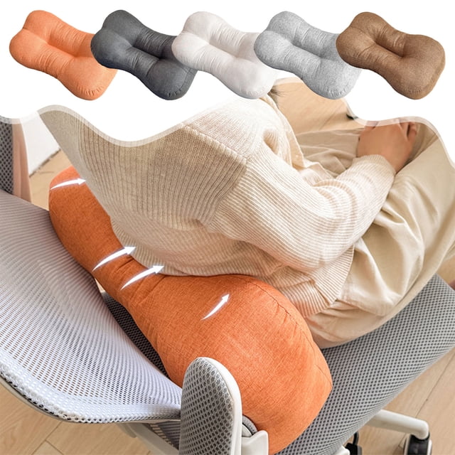 Office Nap Pillow Memory Foam Lumbar Support Cushion | Ergonomic Desk Chair Pad | Washable Cover | Multifunctional Waist Protector | For Back Pain Relief | 18.9x10.63in | Orange Gray Coffee White