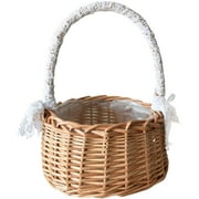 Woven Willow Basket Wedding Flower Girl Baskets with Handles Round Picnic Basket Decorative Flower Basket Easter Eggs Candy Basket with Plastic Insert Brown L