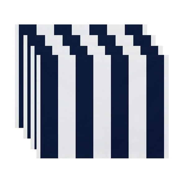 Simply Daisy, 18 x 14 Inch, Rugby Stripe, Stripe Print Placemat (Set of 4), Navy Blue