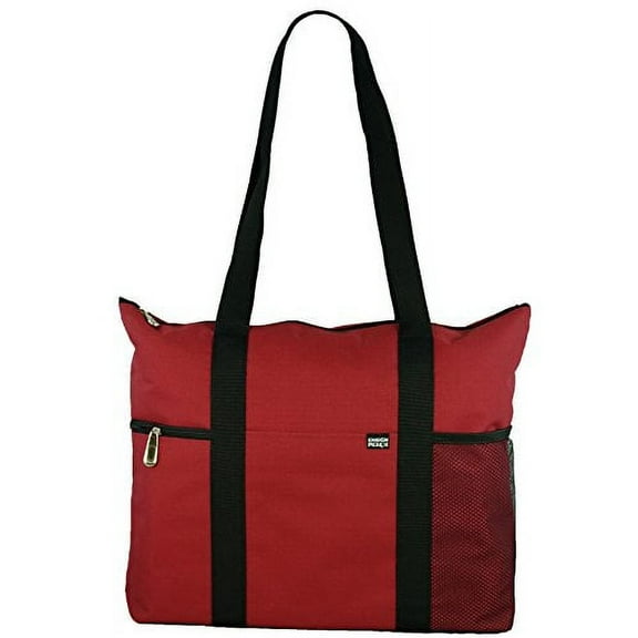 Shoulder Tote with Multiple Pockets and Zipper Closure, Red