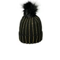 thumbnail image 3 of Women's Cable Knit Winter Warm Pom-Pom Knit Beanies with Rhinestone Accent Design, Black / Gold, 3 of 3
