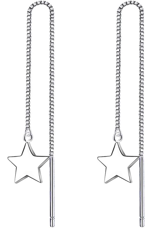 Mini Genuine 925 Quality Sterling Silver Needle Threader Pull Through Star Drop Dangle Earrings for Women[n737]