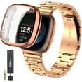 thumbnail image 1 of REQO for Fitbit Versa 4/Sense 2 Solid Stainless Steel Wrist Band with Watch Case,for Versa 3/Sense Metal Replacement Straps and Screen Protection Case for Women Men, 1 of 6