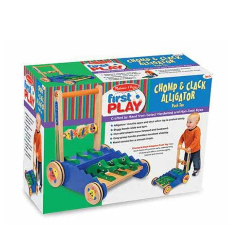 melissa & doug deluxe chomp and clack alligator wooden push toy and activity walker