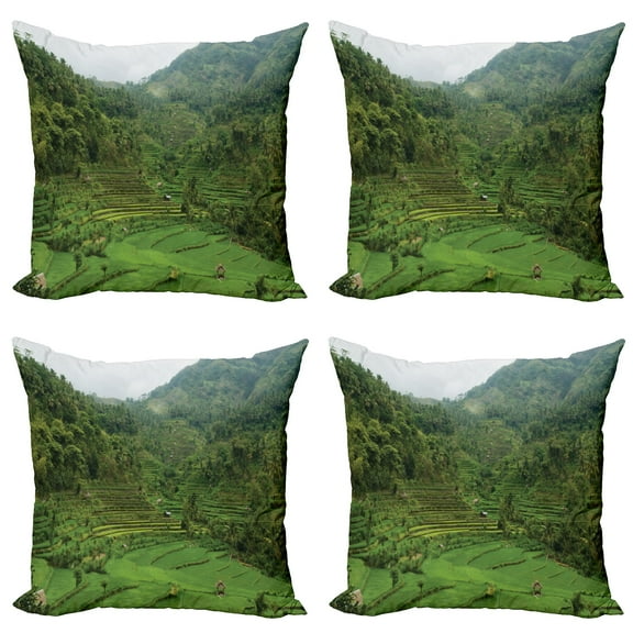 Ambesonne Tropical Throw Pillow Cover 4 Pack, Rice Paddies, 20", Green