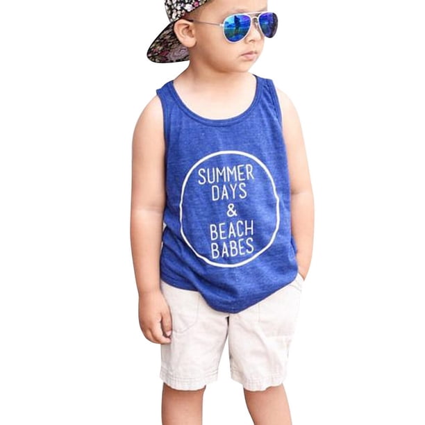 Ropa de bebé niño para el verano Camiseta azul y mezclilla blanca