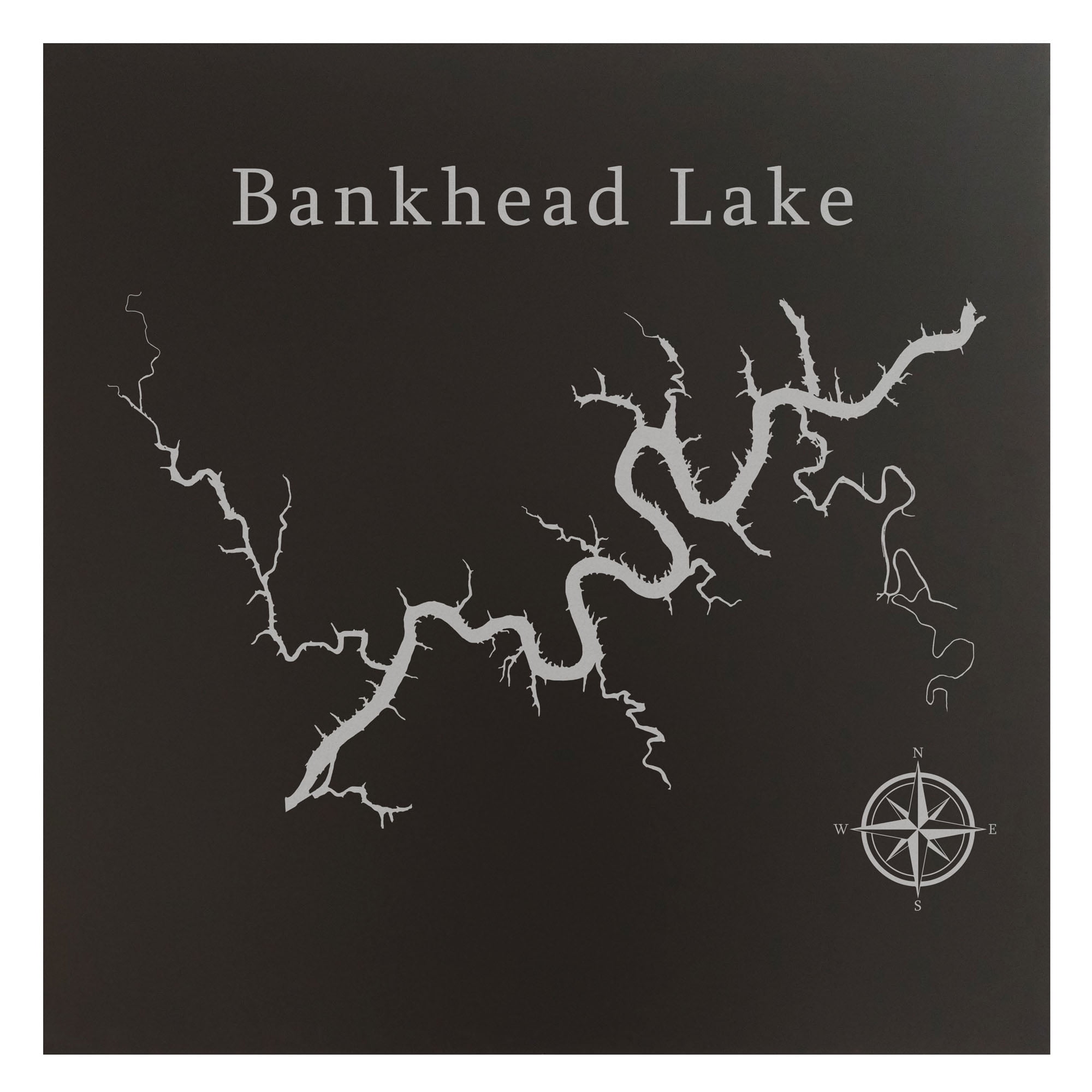 Bankhead Lake Black Warrior River Map 24x24" Black Metal Wall Art