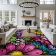 thumbnail image 3 of Graffiti Flower Area Rugs 5x7 ft Vintage Yellow Pink Purple Floral Leaf Country Washable Rug Non Slip Indoor Carpet Absorbent Floor Mat for Living Room Bedroom Dining Room, 3 of 9