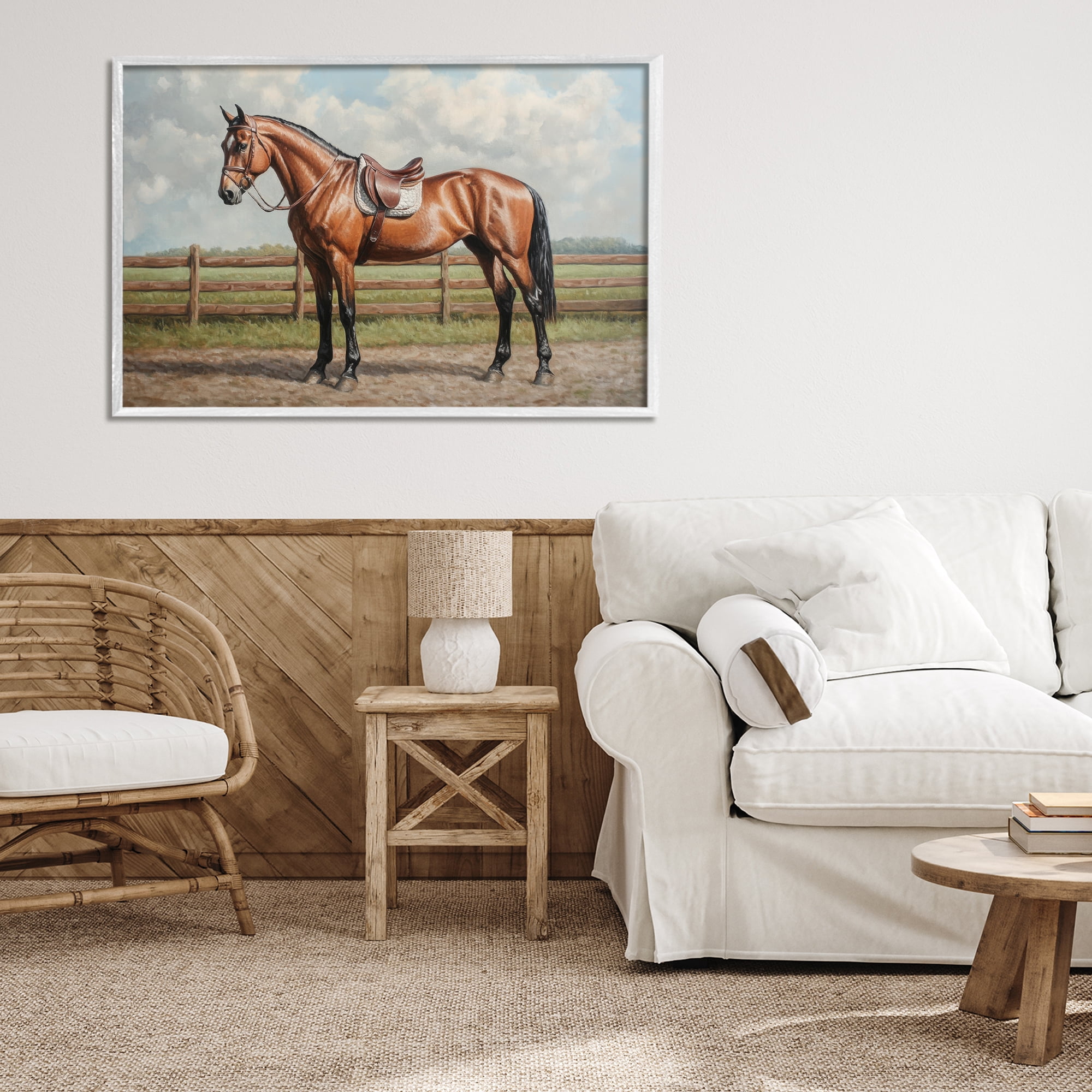 Stupell Industries Sunshine Pony on Farm Path White Framed Giclee Art, design by Petal Prints Design