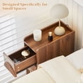 thumbnail image 5 of MIYZEAL Set of 2 Walnut Nightstands with 2 Drawers & Open Storage Shelf, Modern Slim Bedside Tables with Arched Decor for Bedroom, Living Room and Small Spaces, 5 of 12