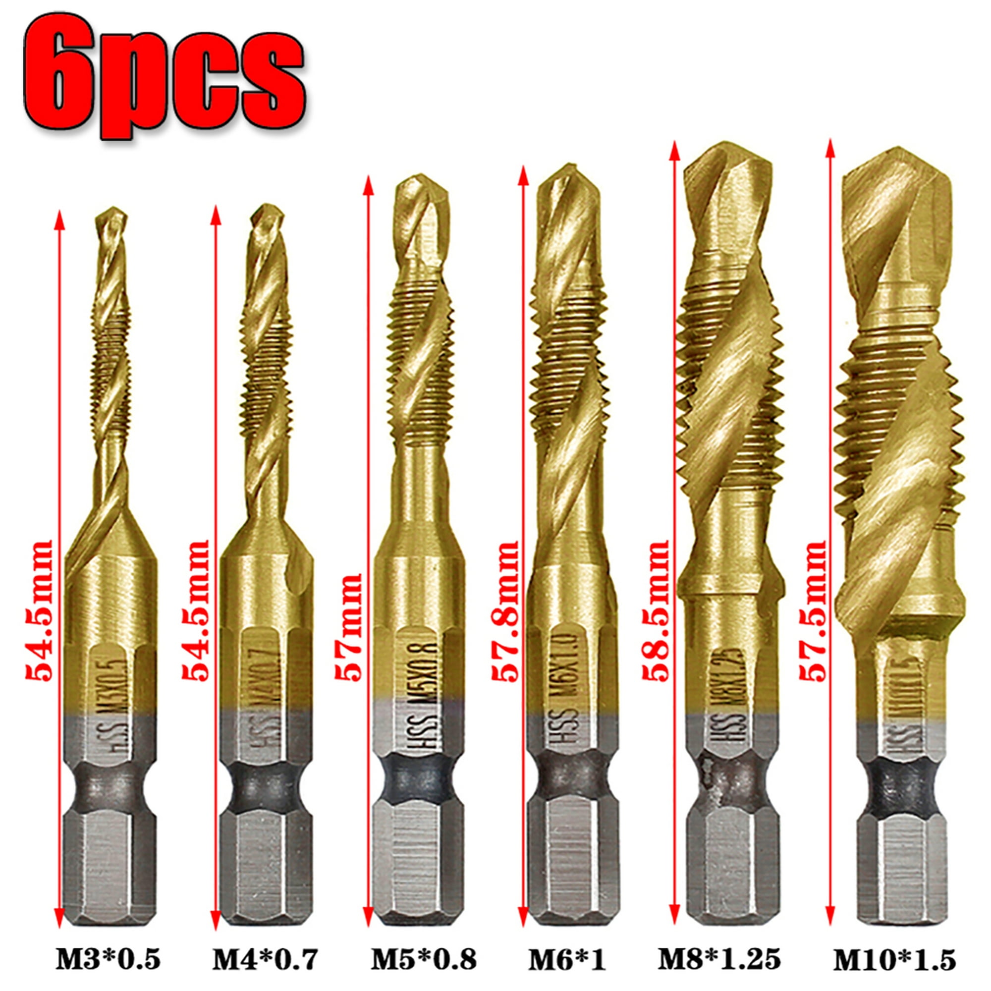 1-6x M3 M4 M5-M10 Drill Spiral Tap Bits HSS 1//4/'/' Hex Shank Metric Thread Cutter