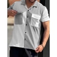 thumbnail image 3 of Hirigin Men's Knit Short Sleeve Shirts Summer Simple Lapel Button Up Contrast Color Shirts, 3 of 6